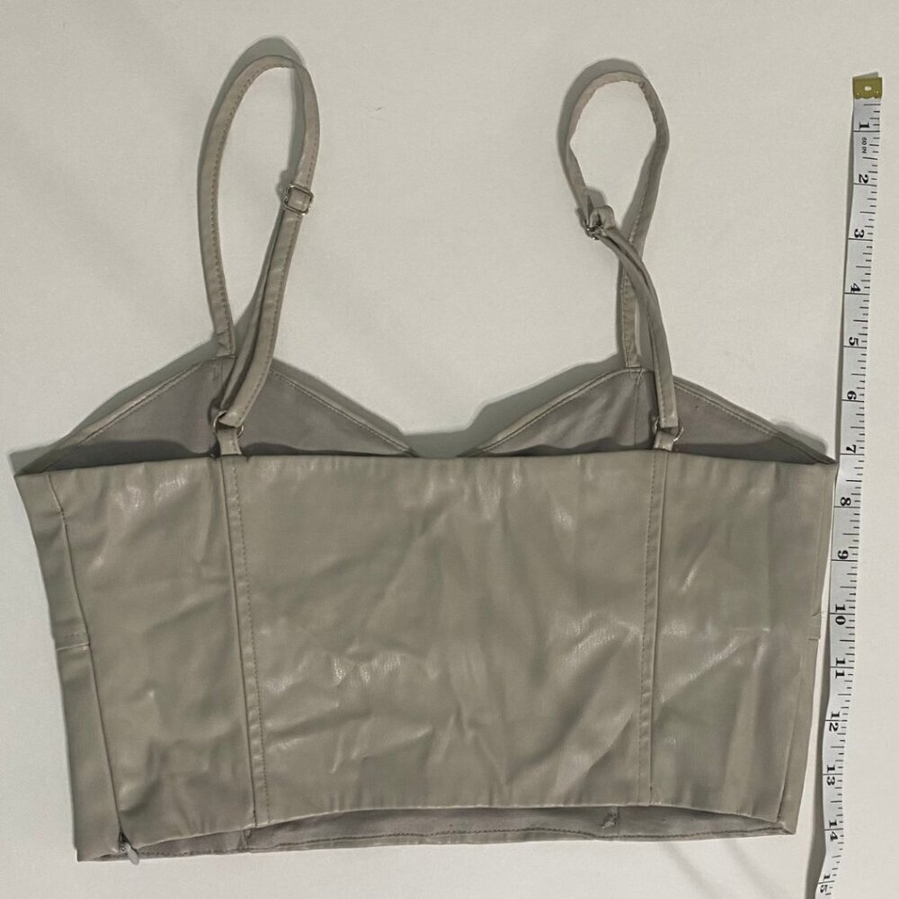 Zara Faux Leather Cream Colored Crop Tank Top with Adjustable Straps, Size S - Picture 7 of 9